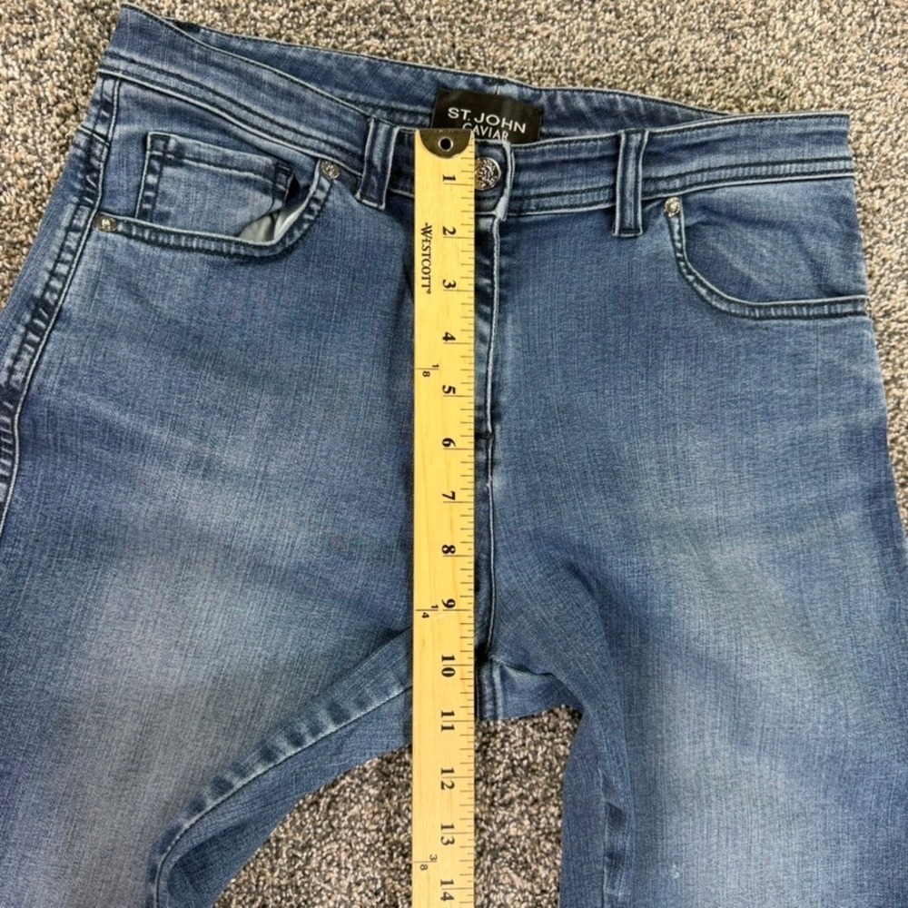 St. John Caviar Blue Straight Leg Fit Stretch Jeans Womens 6 Casual Italy Made - Picture 11 of 14